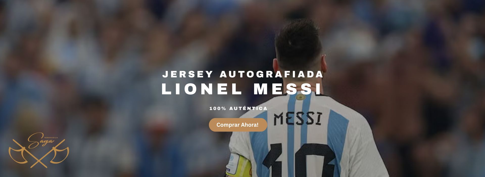Banner Playera Autografiada Lionel Messi Saga Memorabilia Deportiva